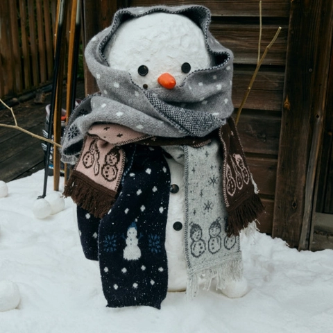 Sciarpa a Maglia Misto Lana con Pupazzo di Neve Jacquard da Donna Invernale Calda Nappe Pois Fiocco di Neve Natale Accessori