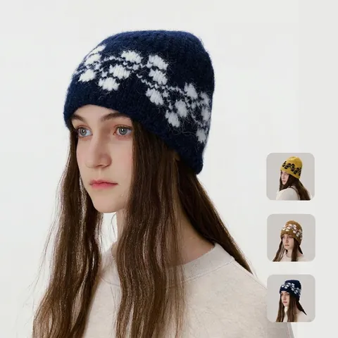 Vintage Jacquard Knit Beanie Hat Winter Warm Wool Blend Skull Cap For Unisex Ear Protection Outdoor Fashion Headwear