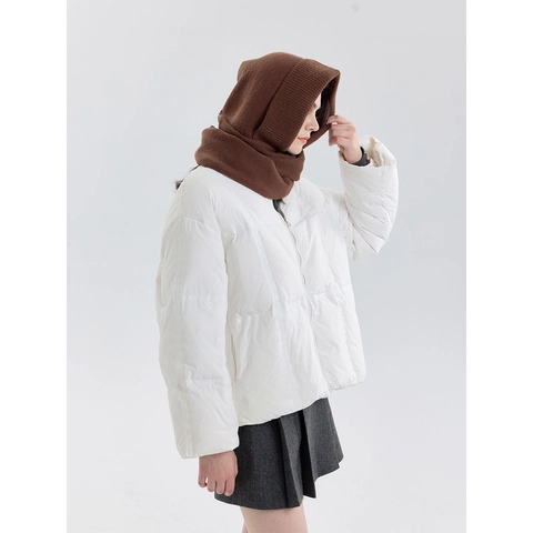 Solid Color Knitted Balaclava Hooded Scarf With Button For Men Women Autumn Winter Warm Windproof Neck Warmer Headwear