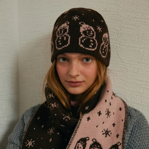 Women's Wool Blend Knit Beanie Hat Minimalist Snowman Jacquard Winter Warm Soft Pullover Skull Cap Fashion Casual Accessories
