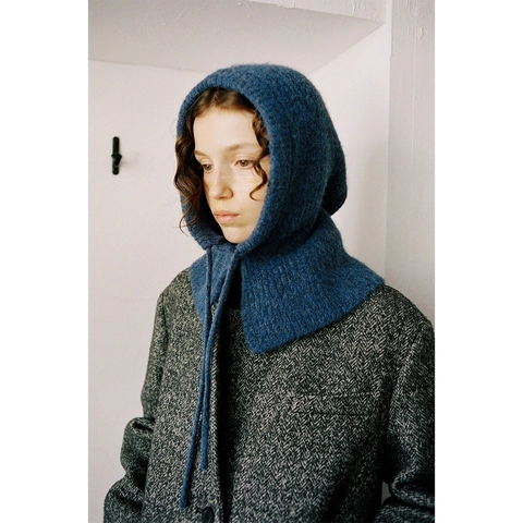Women Wool Blend Knitted Balaclava Hooded Scarf Minimalist Windproof Drawstring Warm Ear Neck Protector Winter Pullover Hat