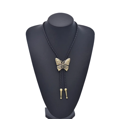 Vintage Butterfly Bolo Tie Retro Alloy Butterfly Pendant Braided Faux Leather Cord Necktie Western Cowboy Jewelry For Men Women
