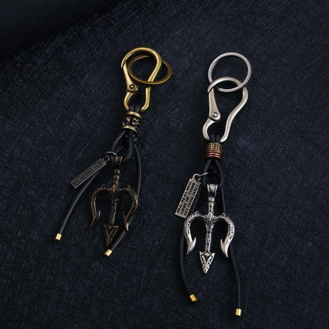 Retro Dreizack Anhänger Schlüsselanhänger Für Herren Antik Metall Geflochtenes Seil Schlüsselring Poseidon Gabel Industrie Stil Tasche Schmuck