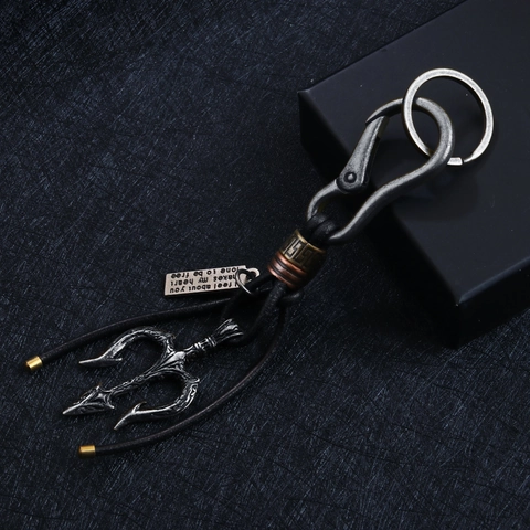 Retro Dreizack Anhänger Schlüsselanhänger Für Herren Antik Metall Geflochtenes Seil Schlüsselring Poseidon Gabel Industrie Stil Tasche Schmuck