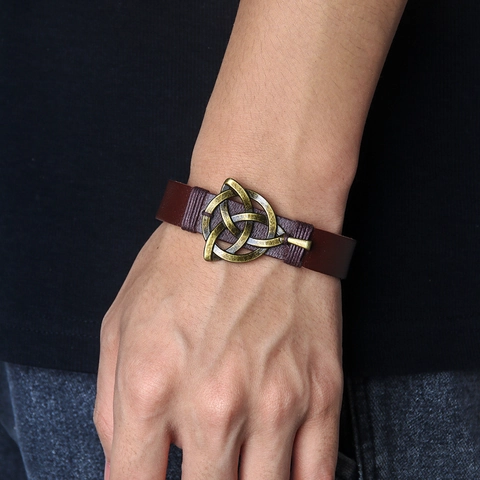 Vintage Keltischer Knoten Leder Armband Für Herren Damen Nordic Punk Legierung Ankh Symbol Amulett Kreuz Manschette Armreif Schmuck