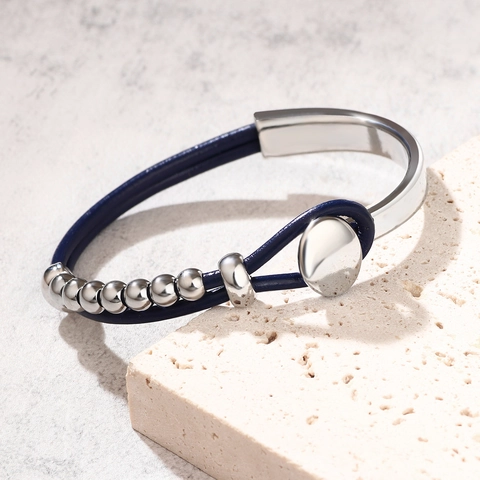 Bohemian Double Layer Spliced PU Leather Bracelet Minimalist Alloy Beaded Wristband Unisex Jewelry Daily Decorative Gift