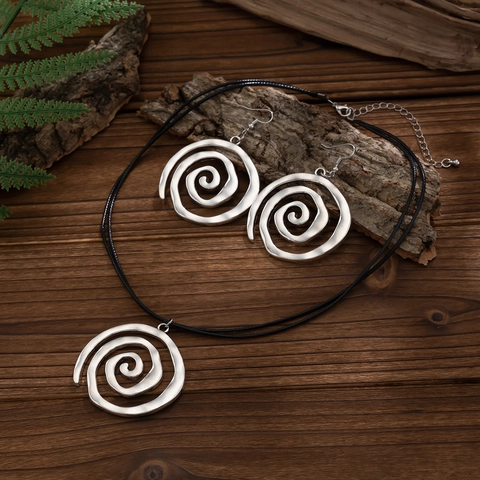 Set di Gioielli Bohémien Con Collana e Orecchini a Spirale Lega Argento Geometrico Spirale Accessori da Spiaggia Donna Gioielli