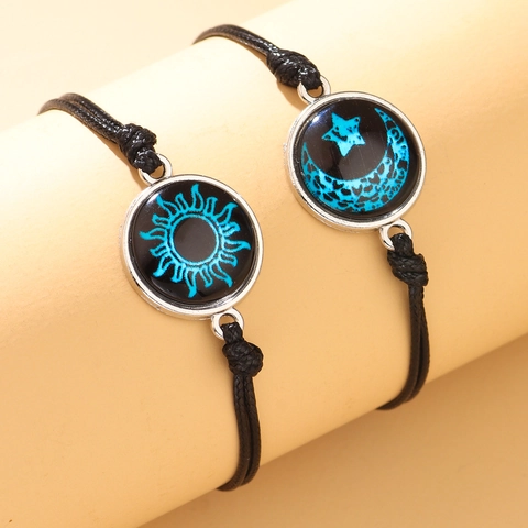 Sonne Mond Paar Gewebte Armbänder Verstellbare Leuchtende Zeit Edelstein Anhänger Armband Für Liebhaber Beste Freunde Schmuck Geschenk