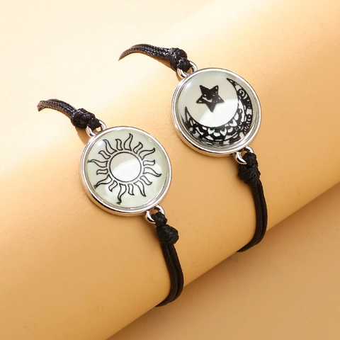 Sonne Mond Paar Gewebte Armbänder Verstellbare Leuchtende Zeit Edelstein Anhänger Armband Für Liebhaber Beste Freunde Schmuck Geschenk
