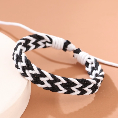 Handmade Woven Rope Bracelet For Women Men Adjustable Black White Braided Cord Hand String Minimalist Vintage Jewelry