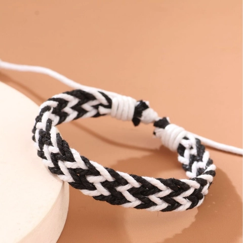 Handmade Woven Rope Bracelet For Women Men Adjustable Black White Braided Cord Hand String Minimalist Vintage Jewelry