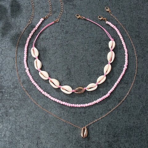 Collana Multistrato con Ciondolo a Conchiglia Bohémien per Donna Perline di Conchiglia Catena in Lega Cordino Cerato Gioielli Artigianali per Vacanze al Mare