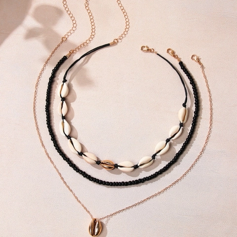 Collana Multistrato con Ciondolo a Conchiglia Bohémien per Donna Perline di Conchiglia Catena in Lega Cordino Cerato Gioielli Artigianali per Vacanze al Mare