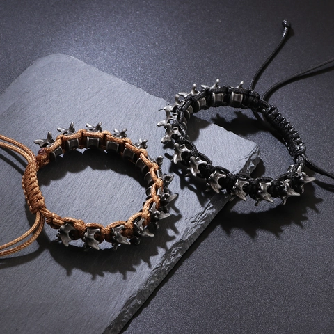 Punk Alloy Spine Dragon Bone Hand Woven Bracelet For Men Women Adjustable Gothic Bone Link Chain Necklace Retro Jewelry