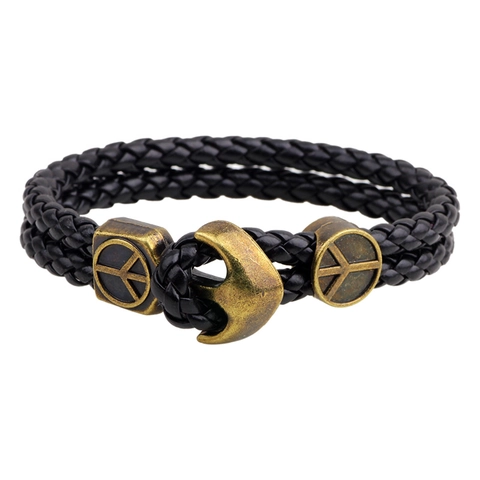 Retro Herren Geflochtenes Leder Anker Armband Friedenssymbol Vintage Punk Stil Legierung Haken Schmuck Armreif Geschenk Für Männer Schwarz Braun
