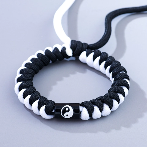 Pulsera Trenzada de Yin Yang de Silicona Para Hombres Mujeres Negro Blanco Tai Chi Charm Cuerda Ajustable Joyería Hecha a Mano