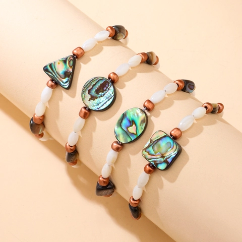 Bohemian Natural Abalone Shell Braided Bracelet For Women Handmade Geometric Shell Adjustable Cord Ethnic Vintage Jewelry Gift
