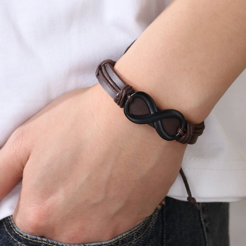 Vintage Punk Herren Geflochtenes Leder Armband Unendlichkeitssymbol Legierung Anhänger Braun Schwarz Handsul Casual Mode Schmuck