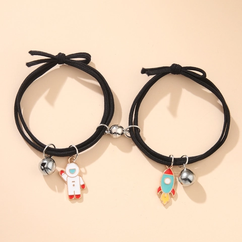 Braccialetti Magnetici Per Coppia Con Ciondoli Astronauta E Razzo Corda Elastica Gioielli Per Amanti Amici