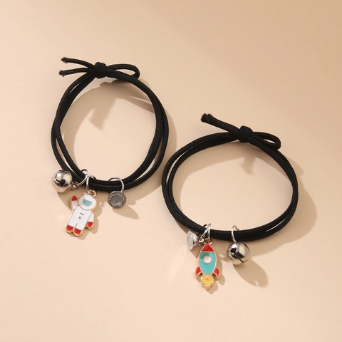 Braccialetti Magnetici Per Coppia Con Ciondoli Astronauta E Razzo Corda Elastica Gioielli Per Amanti Amici