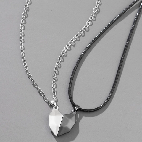 Collar de Corazón Magnético para Parejas Aleación Colgante Geométrico a Juego Cadena de Clavícula Regalo Joyería