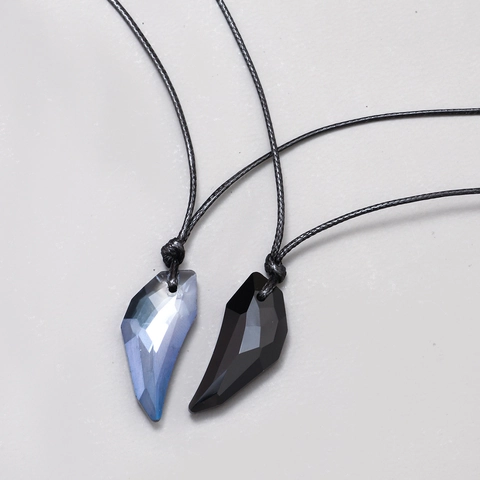 Set di Collane con Pendente a Dente di Lupo in Cristallo Artificiale per Coppie Blu Nero Cuore Splicing Corda Intrecciata