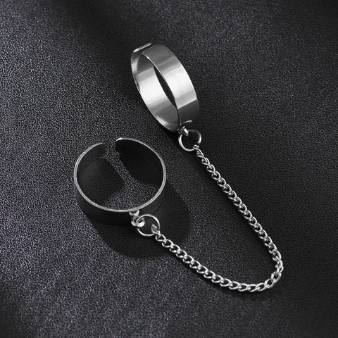 Anello Doppio In Acciaio Inossidabile Punk Con Catena Anello Aperto Regolabile Hip Hop Gotico Per Uomo Donna Gioielli Da Festa