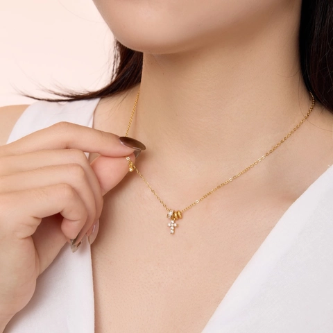 Luxury 925 Sterling Silver Cross Pendant Necklace For Women Gold Zirconia Inlaid Electroplated Choker Fashion Jewelry