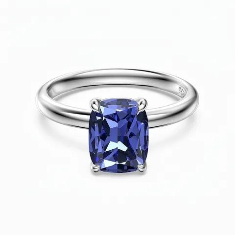 Franse S925 Sterling Zilveren Blauwe Zirkonia Ring Elegante Cushion Cut Geometrische Rechthoekige Verlovingsring Voor Dames