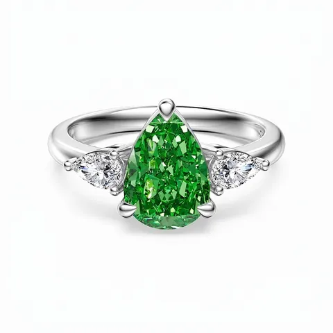 925 Sterling Silver Pear Cut Green Zirconia Ring Elegant Water Drop Fashion Finger Jewelry For Women Birthday Gift
