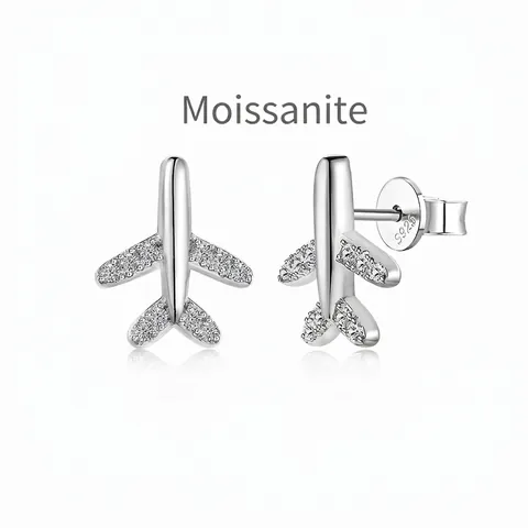 925 Sterling Silver Moissanite Airplane Stud Earrings For Women Exquisite Aviation Dainty Minimalist Fashion Ear Jewelry