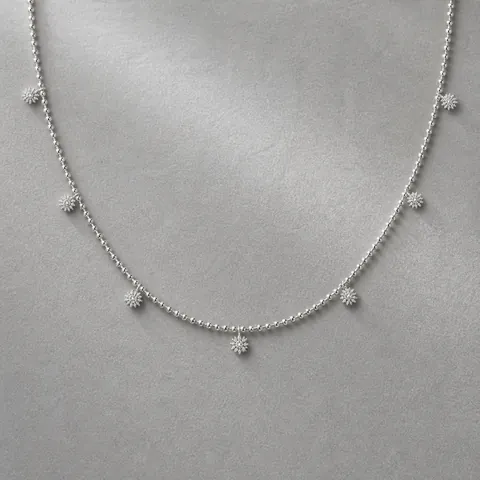 Collier en Argent Sterling 925 Chaîne à Perles pour Femme Pendentif Petites Fleurs Incrusté de Zirconia Choker Bijoux Cadeau