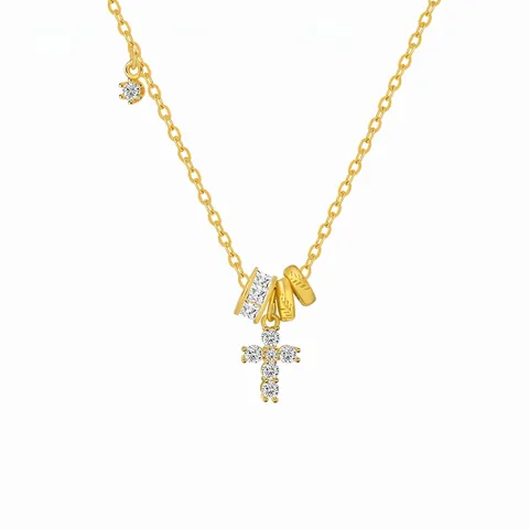 Luxury 925 Sterling Silver Cross Pendant Necklace For Women Gold Zirconia Inlaid Electroplated Choker Fashion Jewelry