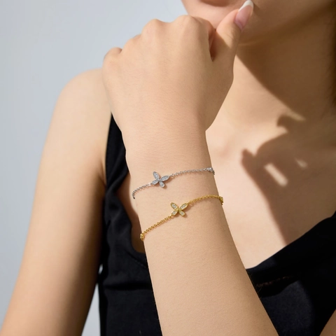925 Sterling Silver Butterfly Bracelet For Women Delicate Full Zirconia Inlaid Adjustable Chain Elegant Jewelry Gift