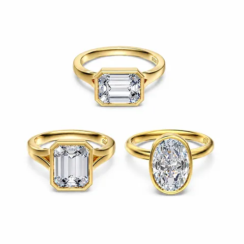 S925 Sterling Silver Ring For Women 18K Gold Plated Emerald Oval Cut Zirconia Bezel Set Elegant Minimalist Finger Ring Jewelry Gift