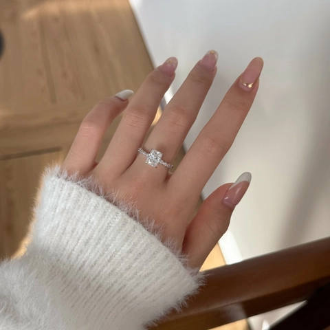 Anillo de Plata de Ley S925 Moissanita para Mujer Corte Radiant Anillo de Piedras Preciosas Color D Lujo Boda Compromiso Joyería