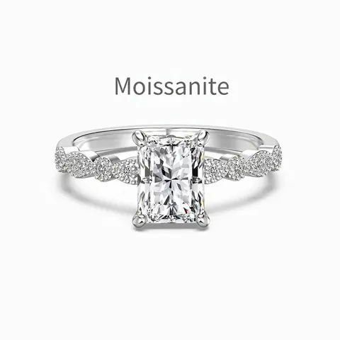 Anillo de Plata de Ley S925 Moissanita para Mujer Corte Radiant Anillo de Piedras Preciosas Color D Lujo Boda Compromiso Joyería