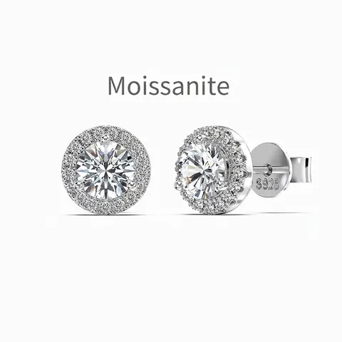 Luxury 925 Sterling Silver Moissanite Halo Stud Earrings D Color VVS1 Round Cut Brilliant Fine Jewelry For Women