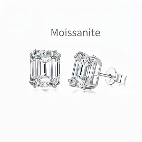 925 Sterlingsilber Smaragdschliff Moissanit Ohrstecker D Farbe VVS1 Vier-Klauen Eingelegt Luxus Damen Feiner Schmuck Geschenk