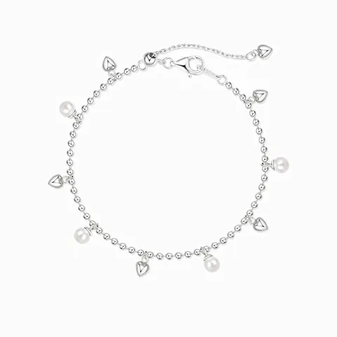 Elegante Bracciale di Perline in Argento Sterling 925 per Donna con Perle Artificiali e Ciondoli a Cuore Gioielli di Moda