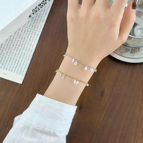 Braccialetto in Argento Sterling 925 con Pendente a Goccia d'Acqua per Donna Delicato Bracciale a Catena in Zirconia Regolabile