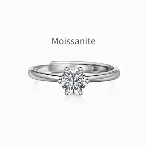 S925 Sterling Silver Solitaire Moissanite Ring For Women D Color VVS1 Six-Prong Setting Adjustable Wedding Ring Jewelry Gift