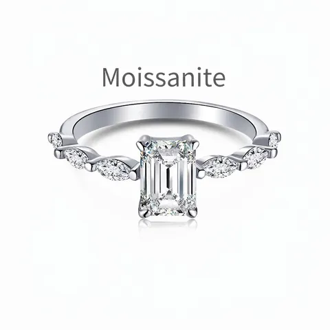 Luxury 925 Sterling Silver Moissanite Ring For Women Emerald Cut Moissanite Solitaire Ring D Color Wedding Engagement Finger Jewelry