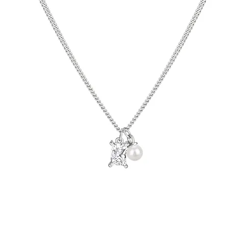 Collana con Ciondolo a Forma di Perla Artificiale in Argento Sterling 925 per Donna Elegante Catena della Clavicola con Strass Rettangolare Gioielli Regalo