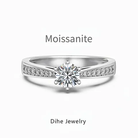 Anillo de Moissanita de Plata de Ley 925 para Mujer 0.5ct Color D Redondo Circonia Compromiso Boda Joyería Anillo