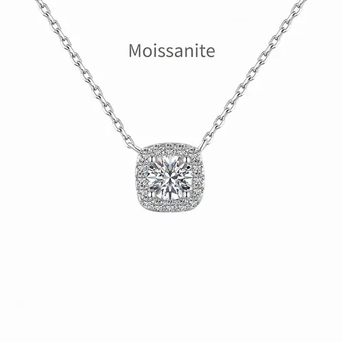 925 Sterling Silver Moissanite Necklace For Women Square Halo D Color VVS1 Pendant Necklace Wedding Party Fashion Jewelry