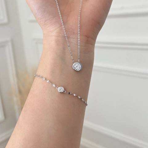 925 Sterling Silver Round Moissanite Bezel Setting Jewelry Set For Women Elegant Necklace Earrings Bracelet Wedding Gift