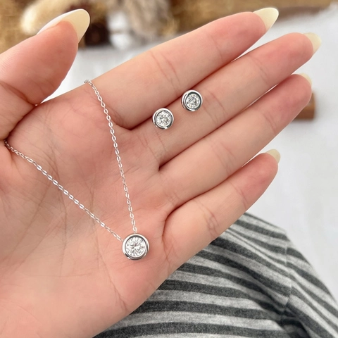 925 Sterling Silver Round Moissanite Bezel Setting Jewelry Set For Women Elegant Necklace Earrings Bracelet Wedding Gift
