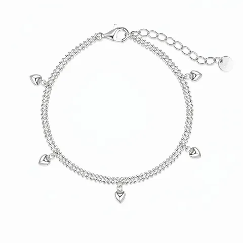 Bracciale in Argento Sterling 925 con Catena a Doppia Fila di Sfere per Donna Elegante Braccialetto con Ciondolo a Cuore Gioielli Geometrici