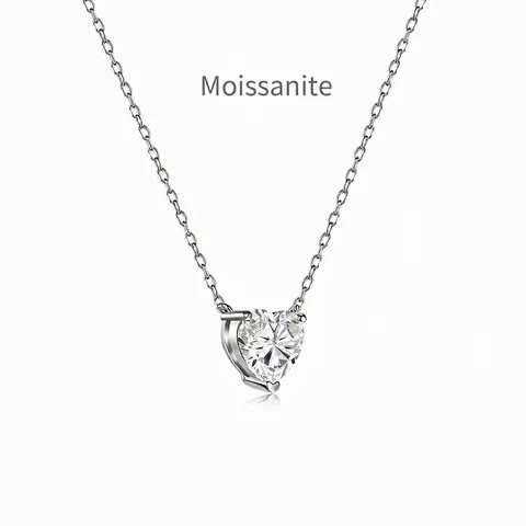S925 Sterling Silver Heart Moissanite Pendant Necklace For Women 2 Carat D Color Sparkle Clavicle Chain Jewelry Gift
